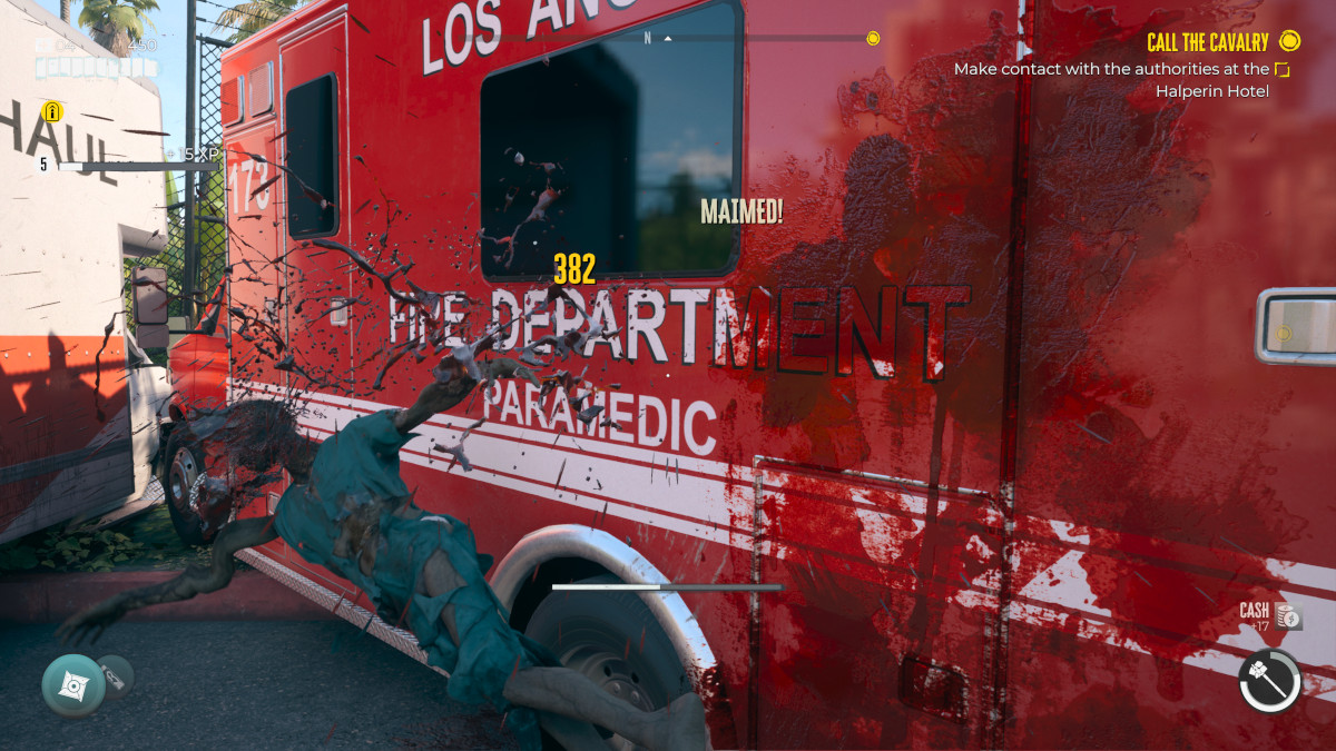 Zombie im Kampf bei Dead Island 2 vor einem Feuerwehrwagen
