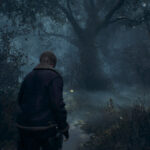 Resident Evil 4 Leon Kennedy in dunklem Wald - Screenshot